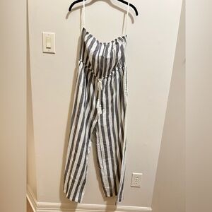 Striped Black and White Strapless Jumpsuit